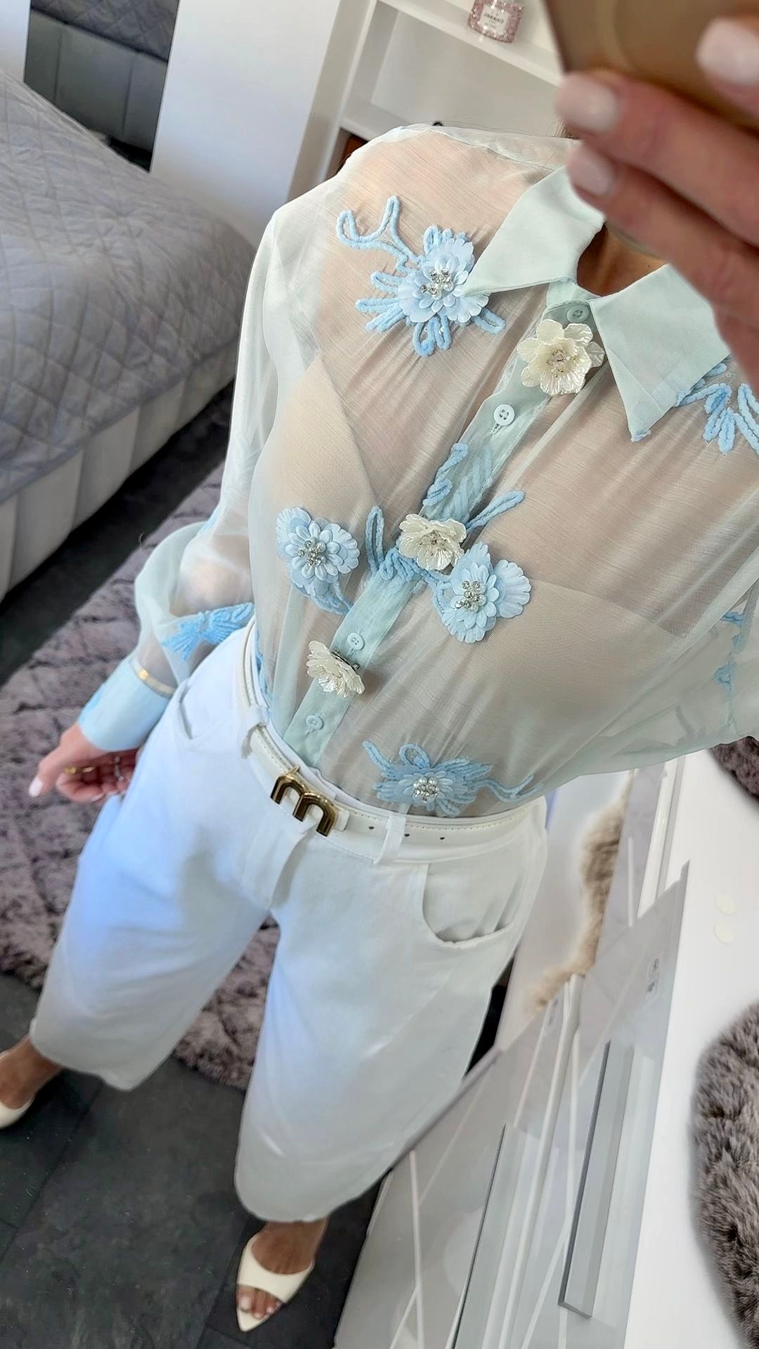 PASTEL BLUE 3D FLORAL BLUSE