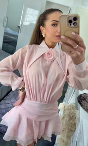 Hemdblusenkleid mit floralem Detail