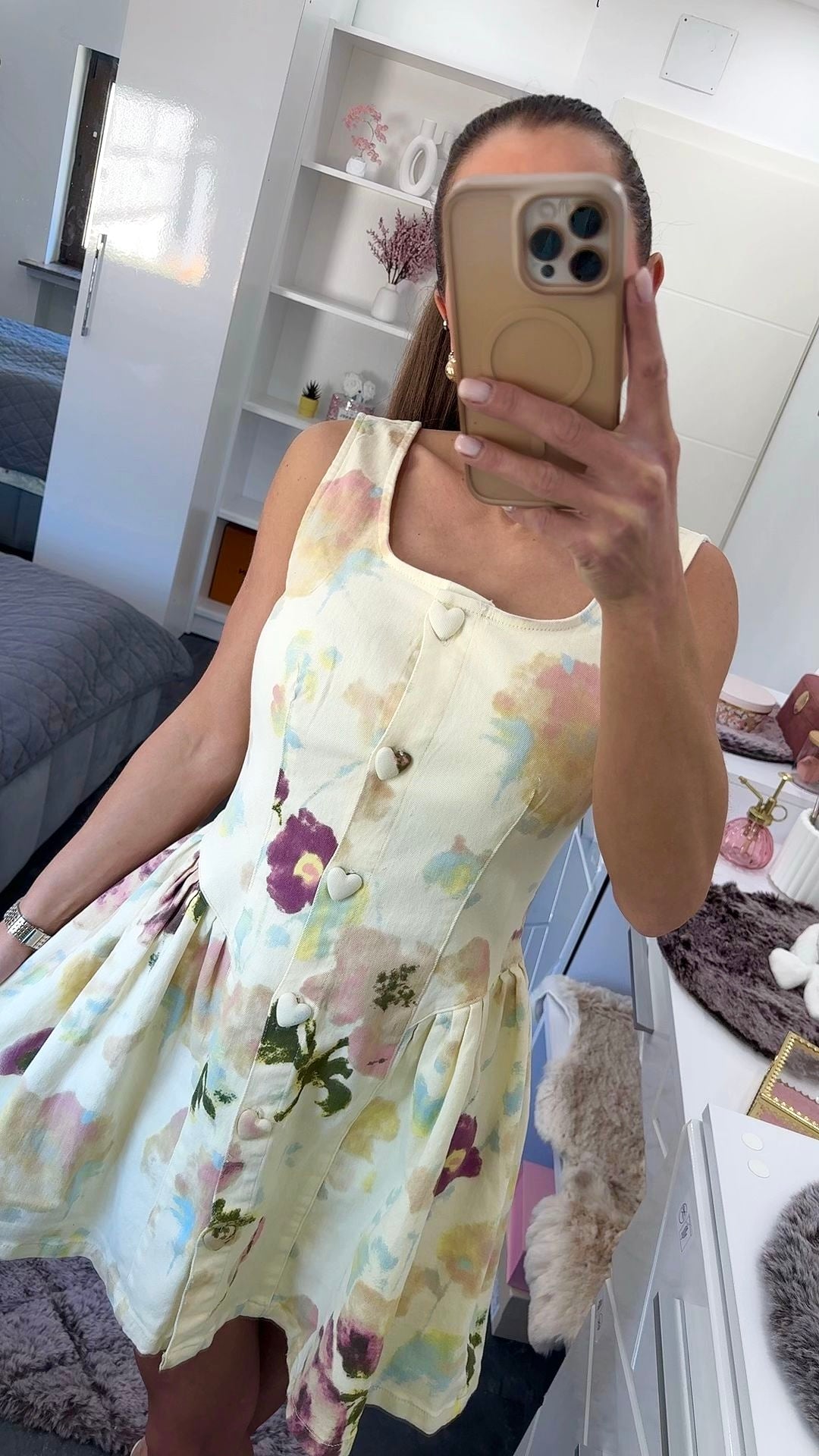 SLEEVELESS Floral Summer Jeanskleid