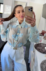 PASTEL BLUE 3D FLORAL BLUSE