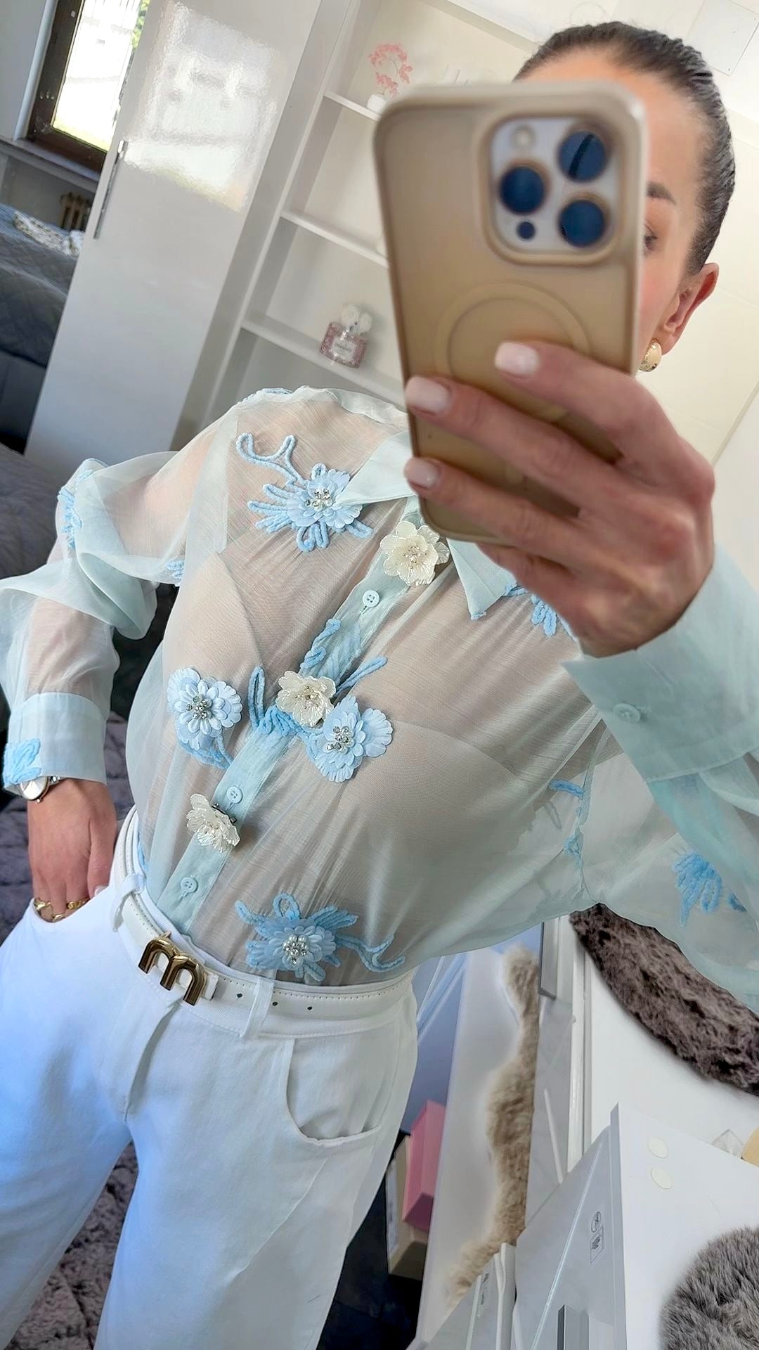 PASTEL BLUE 3D FLORAL BLUSE