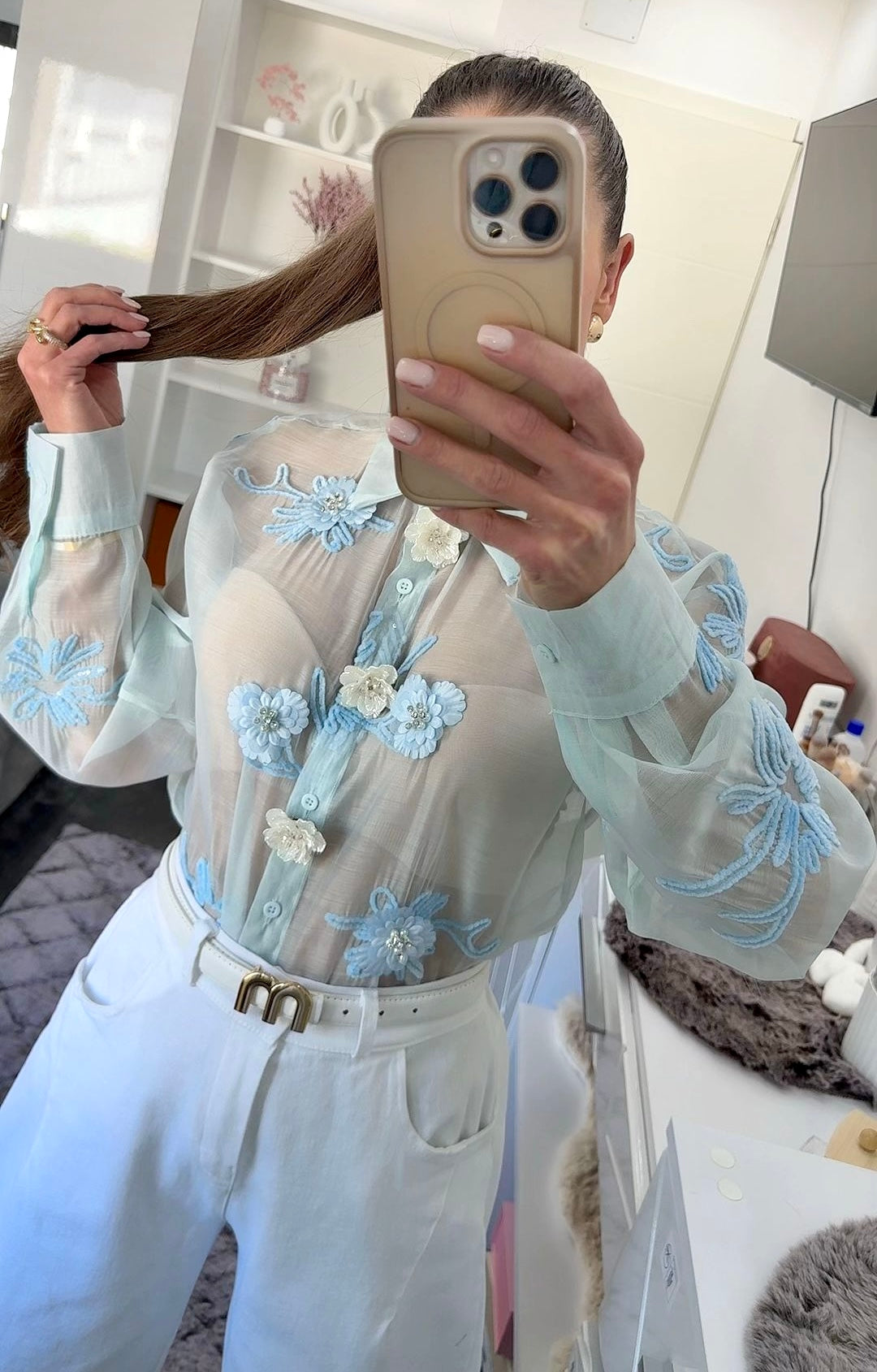 PASTEL BLUE 3D FLORAL BLUSE