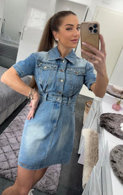 CRYSTAL DENIM MINIDRESS