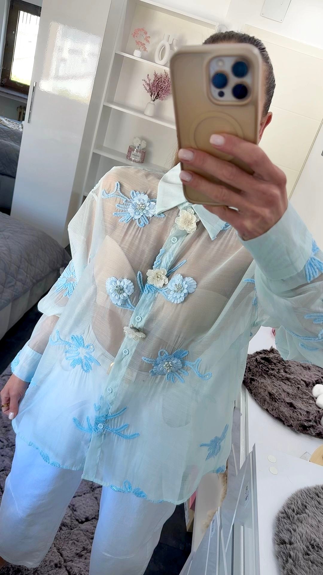 PASTEL BLUE 3D FLORAL BLUSE
