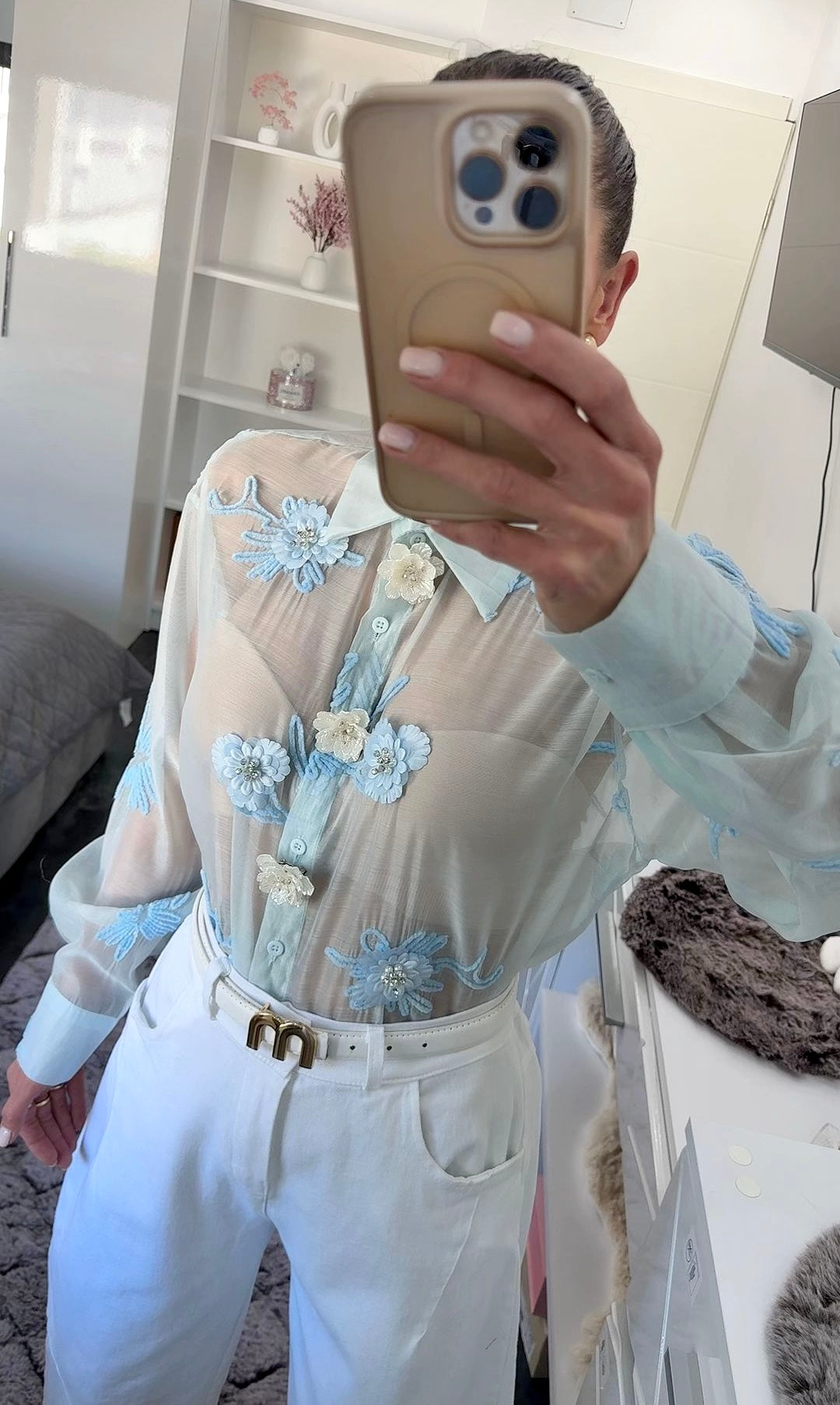 PASTEL BLUE 3D FLORAL BLUSE
