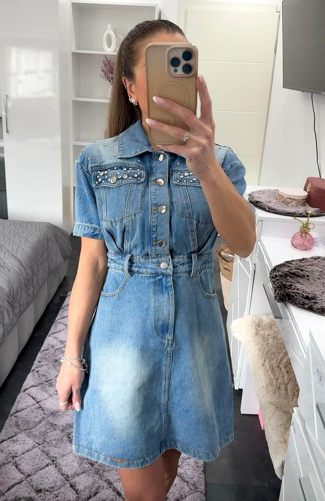 CRYSTAL DENIM MINIDRESS
