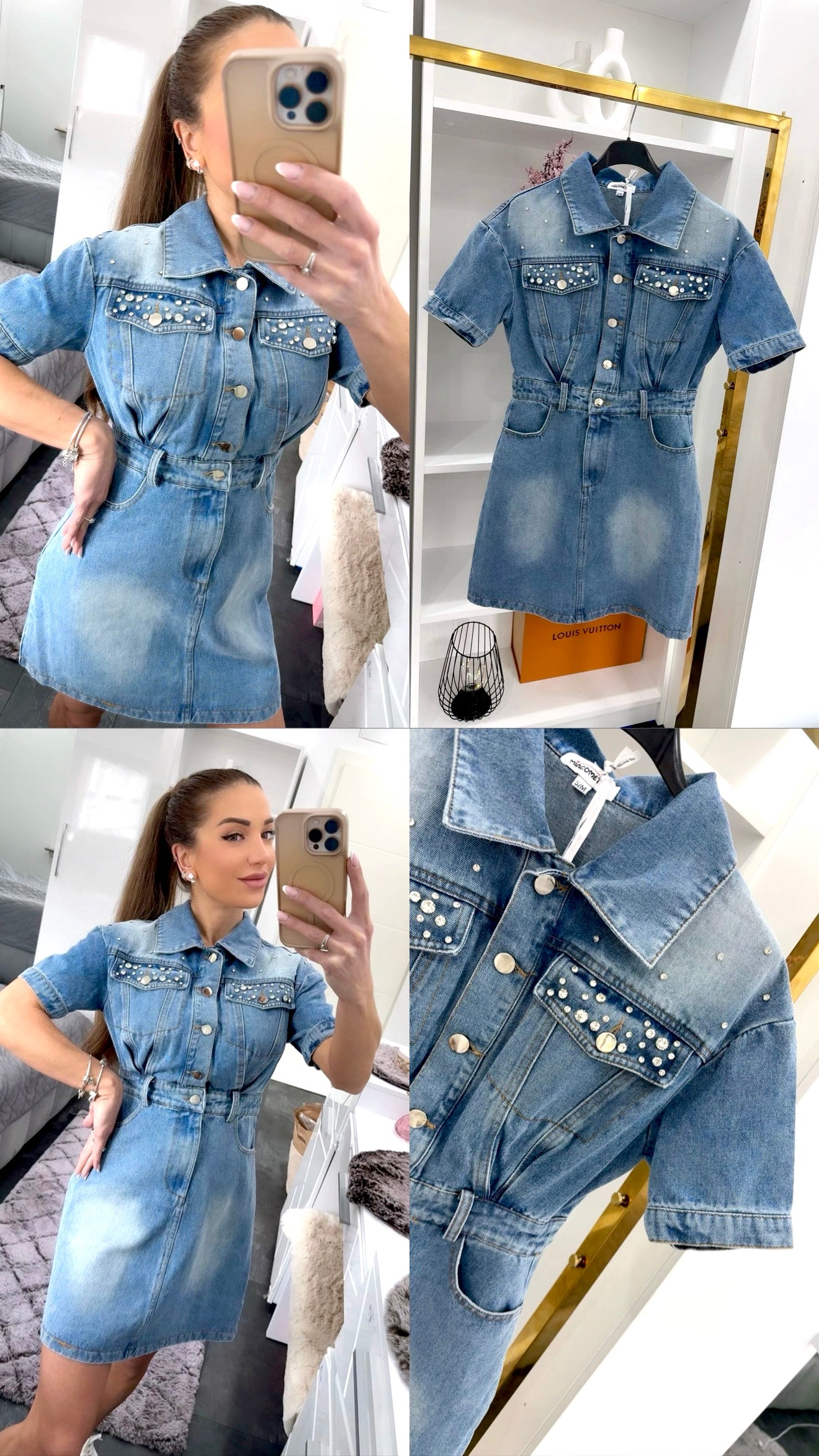 CRYSTAL DENIM MINIDRESS