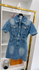 CRYSTAL DENIM MINIDRESS