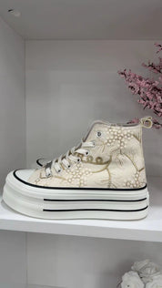 BEIGE EMBROIDERY PLATFORM  Sneaker