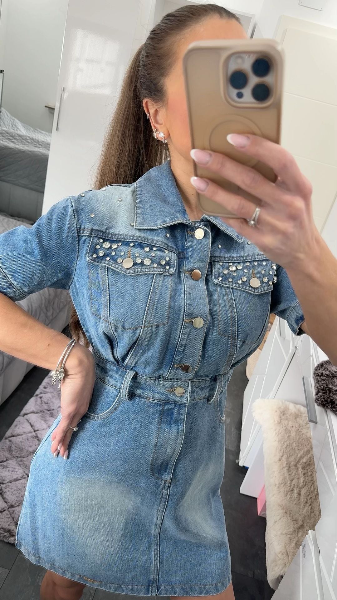 CRYSTAL DENIM MINIDRESS