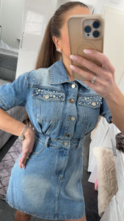 CRYSTAL DENIM MINIDRESS
