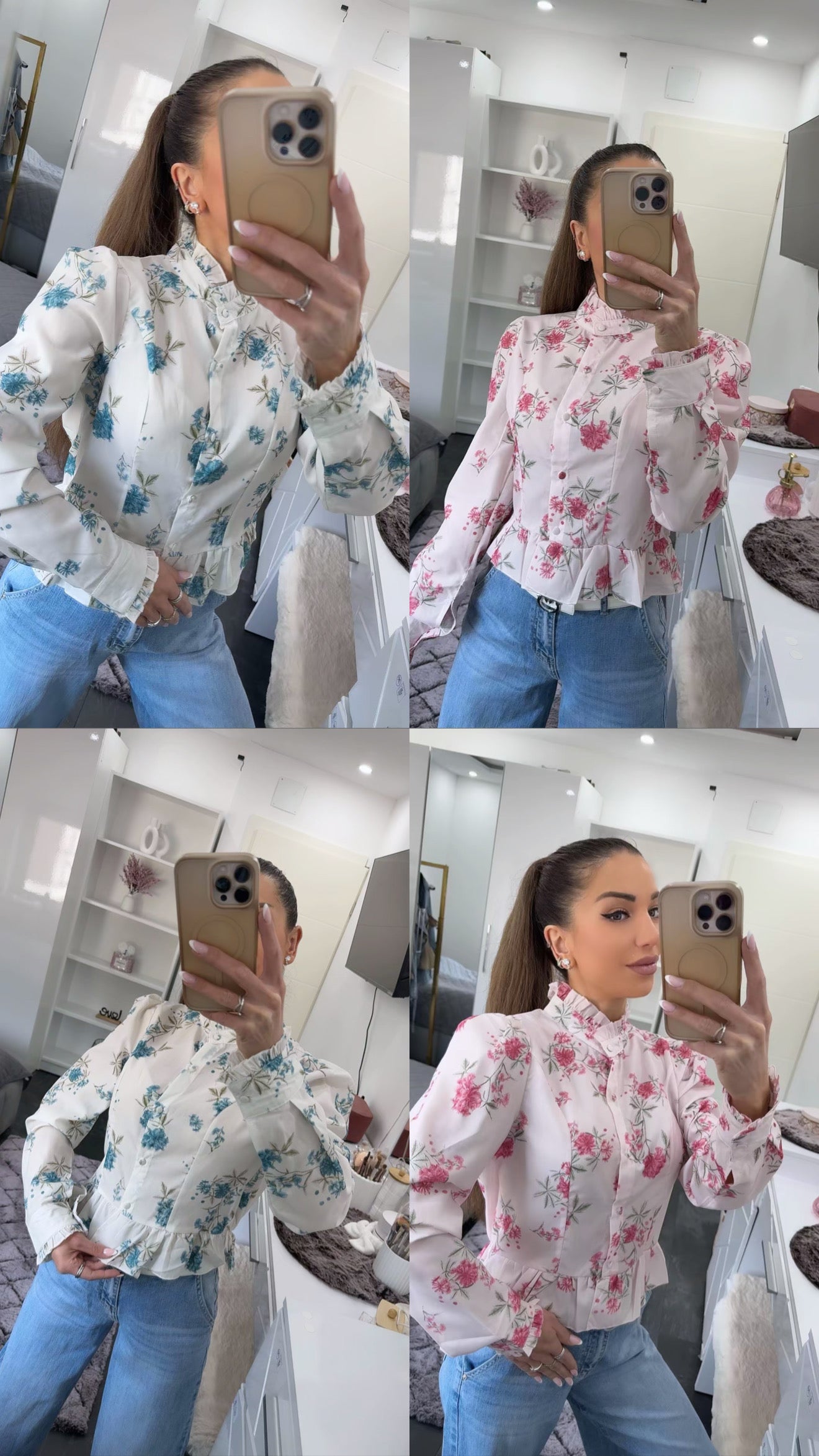 FLORALE BLUSE MIT RÜSCHENKRAGEN