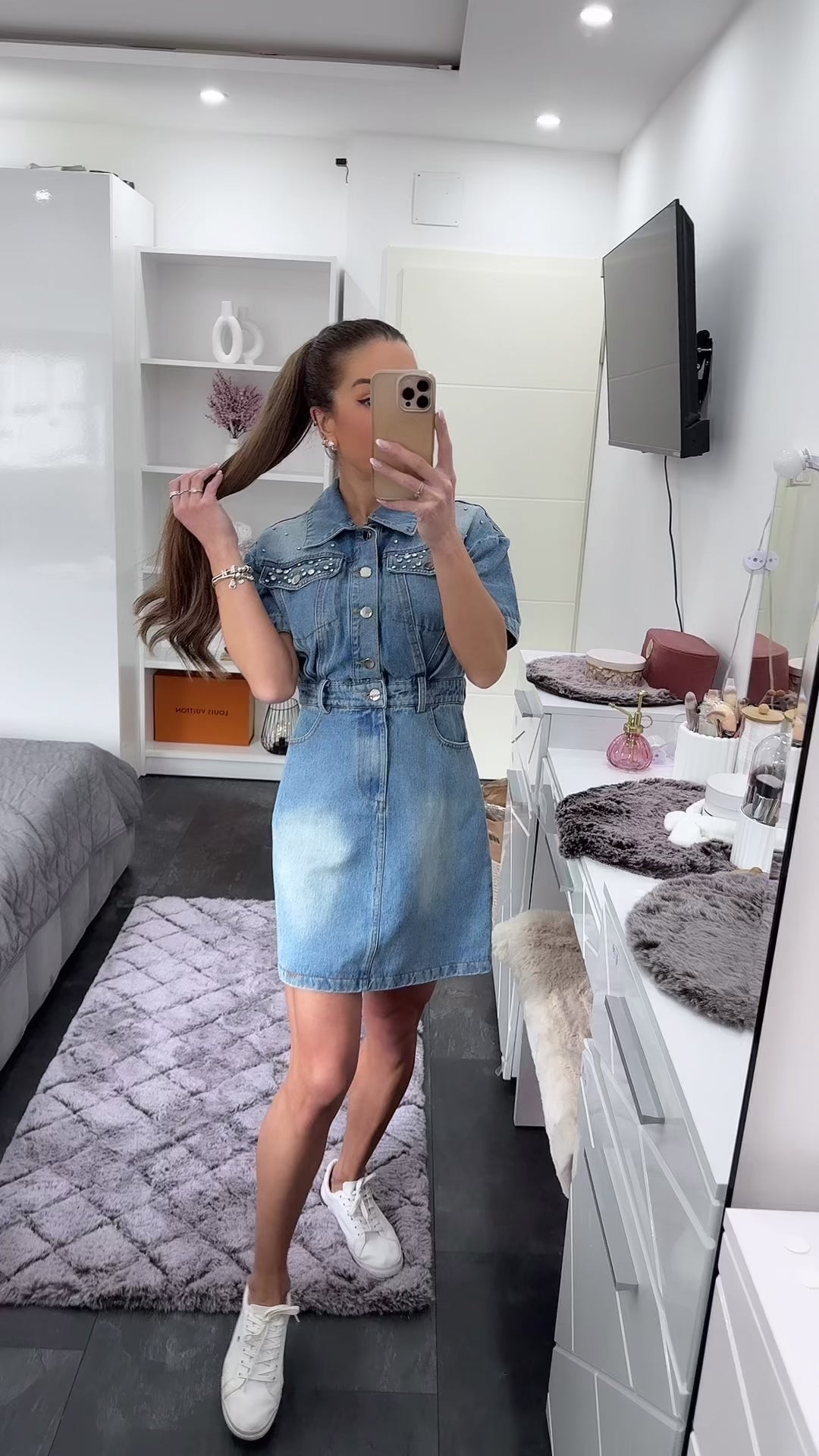 CRYSTAL DENIM MINIDRESS