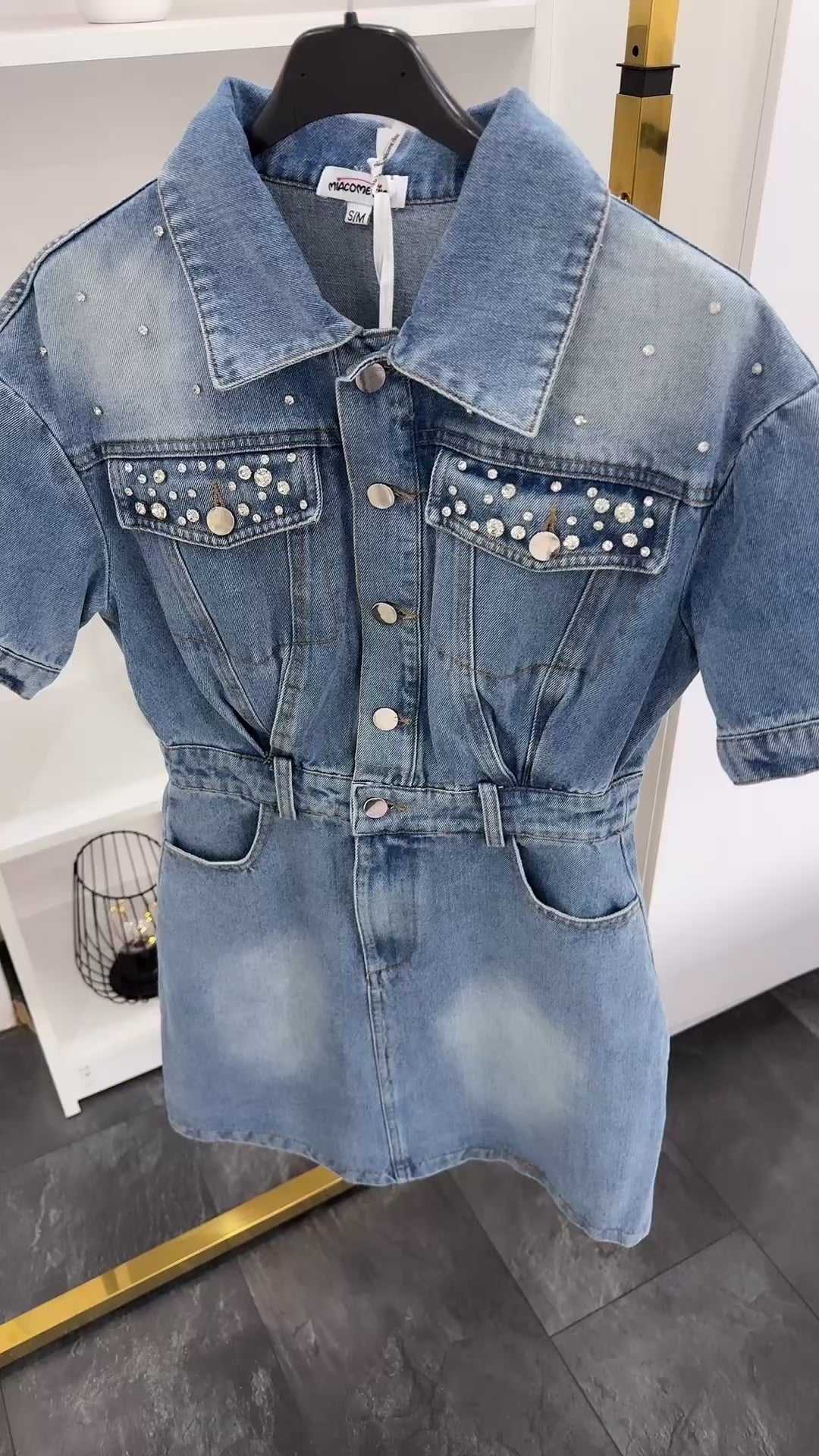 CRYSTAL DENIM MINIDRESS