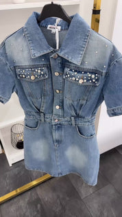 CRYSTAL DENIM MINIDRESS