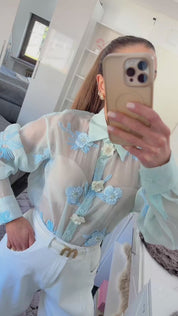 PASTEL BLUE 3D FLORAL BLUSE